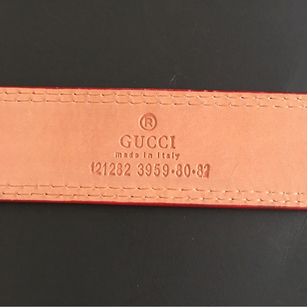 Gucci Leather Belt Red Green Beige Interlocking G Buckle 37-41 Waist - Picture 4 of 16